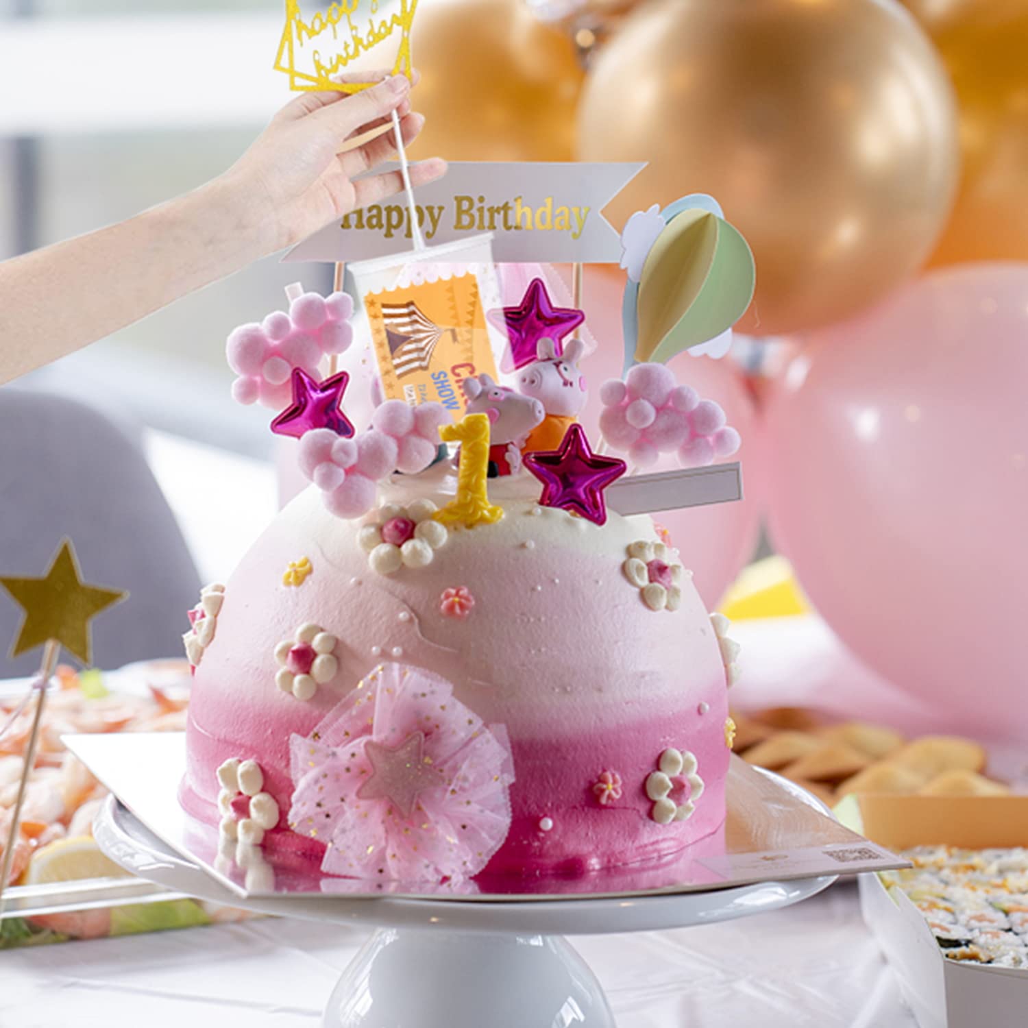 SIENON Surprise Cake Pull Out Box Cake Topper Kit, 1Pc Clear Food Contact Safe Box, 1Pc Gold Happy Birthday, 20Pcs Pockets for Birthday Graduation