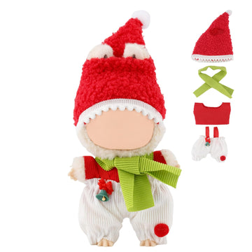 4 Pcs Lububu Christmas Clothes Compatible with 17cm Doll Clothes, Christmas Elf Accessories Sets Include Hat, Scarf, Top & Pants Costume for Dolls