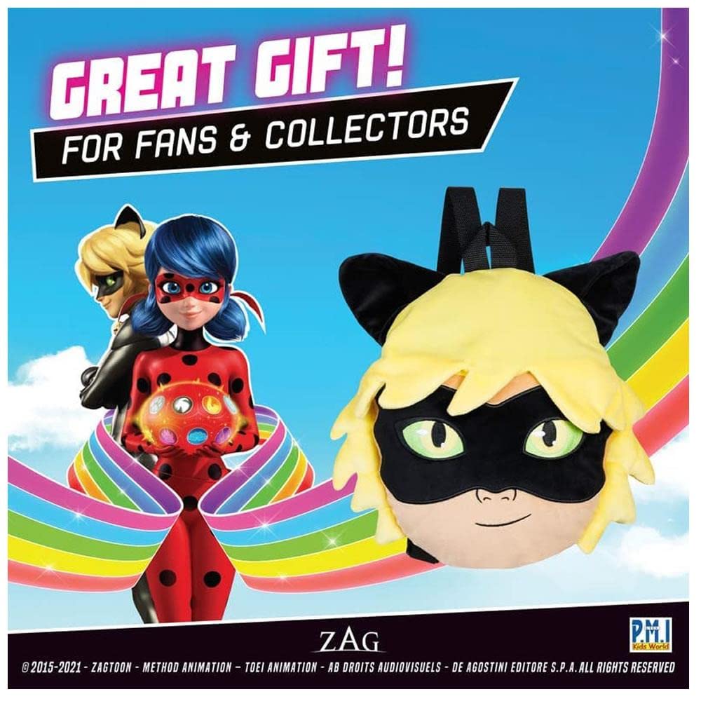 P.M.I. Miraculous Ladybug Plush School Backpack | One of Two 12-Inch-Tall Collectibles | Miraculous Ladybug Toys and Playable Plush Backpacks | Cat
