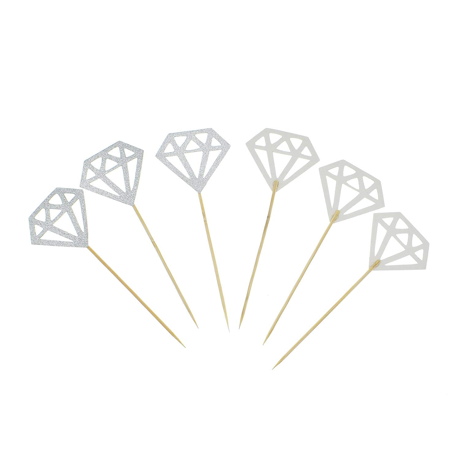 50 Pack Cupcake Toppers Silver Glitter Diamond Cakes Toppers Cupcake Decor Party Cake Decoration Supplies