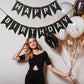Runhiskii Black Happy Birthday Banner, Durable Happy Birthday Sign Bright Silver Letters for Birthday Party Decorations