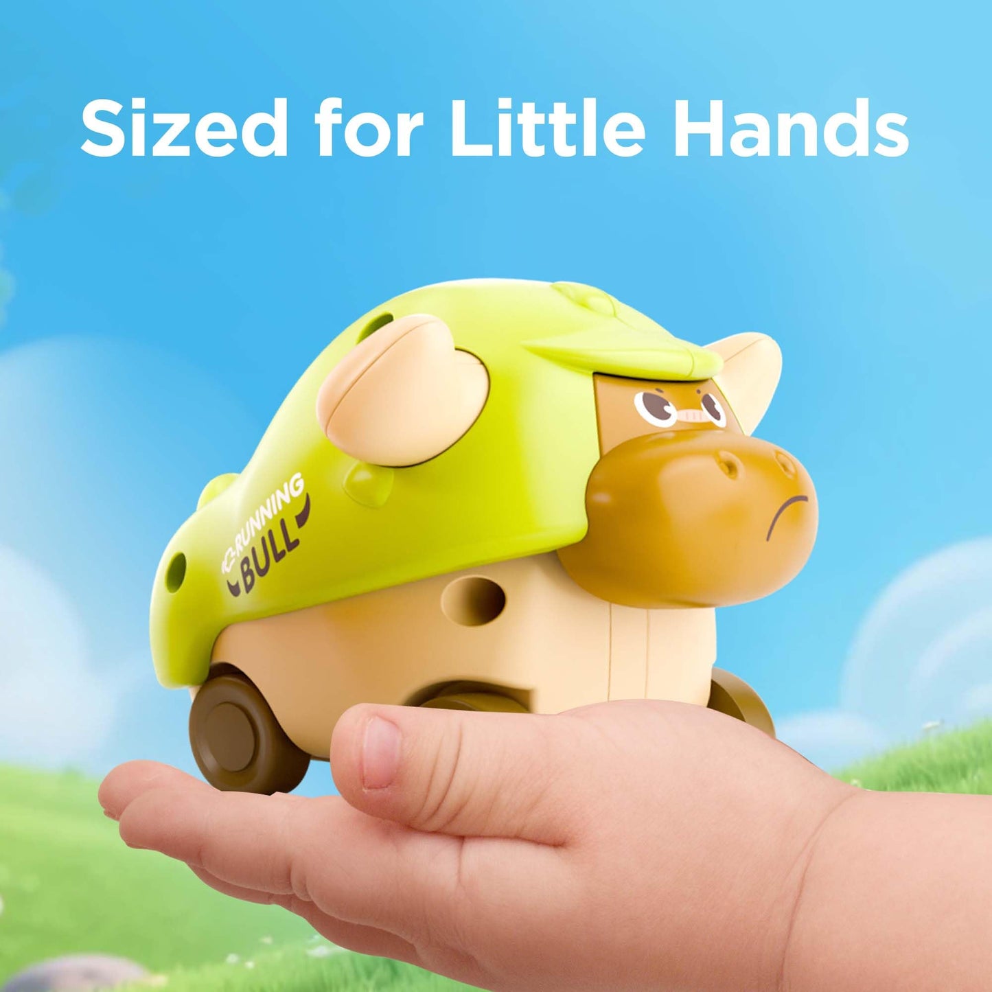 iPlay, iLearn Press to Go Car Toys for Toddlers, Baby Mini Animal Race Cars, 3pcs Infant Play Vehicle Set, Push Go Friction Bull Toys for 18 24 Month