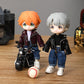 niannyyhouse 1/12 BJD OB11 Doll Clothes Leather Jacket Vest Ripped Jeans Doll Dressup (Wine Red)