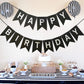 Runhiskii Black Happy Birthday Banner, Durable Happy Birthday Sign Bright Silver Letters for Birthday Party Decorations