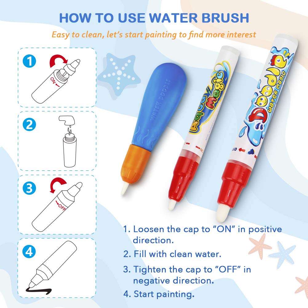 Water Doodle Mat - Kids Painting Writing Color Doodle Drawing Mat Toy Bring Magic Pens Educational Toys for Age 3 4 5 6 7 Year Old Girls Boys Age