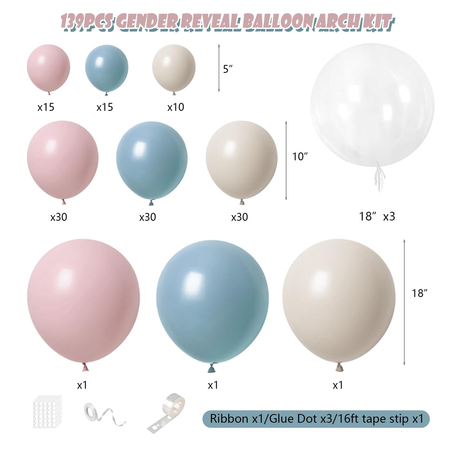 Gender Reveal Balloon Arch Kit 139Pcs Dusty Pink and Fog Blue Balloons White Sand Balloons for Boho Wedding Bride Anniversary Birthday Baby Shower