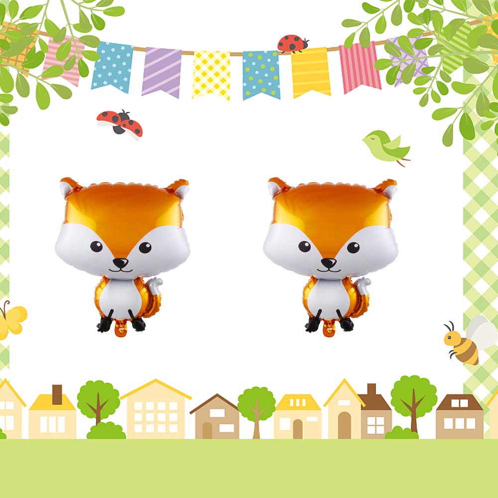 HORUIUS Fox Balloons Fox Shaped Foil Mylar Balloons for Woodland Animals Theme Birthday Party Supplies Decorations 25 Inchs 5PCS