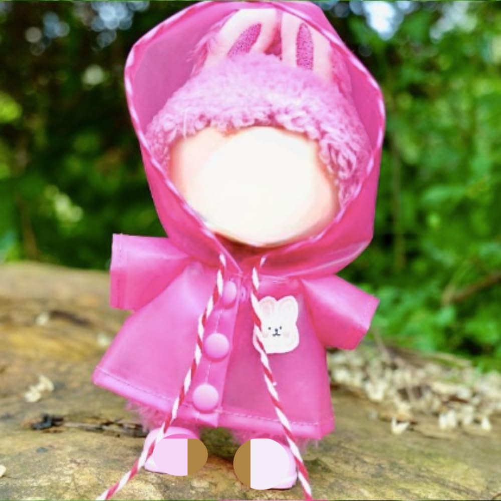 Clothes for Labubu Hooded Raincoat - Waterproof Fabric,Stylish Design with Hood,Perfect for Rainy Days,Fits 17cm Dolls(No Doll) (Pink)