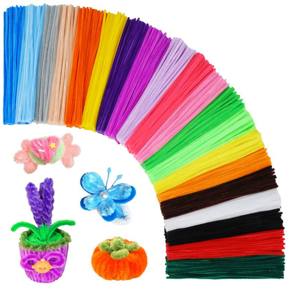 GAGANIU 300pcs Craft Pipe Cleaners, 20 Colors Chenille Stems with Flowers Manual for Crafts - 12 inch Craft Supplies for DIY Projects, Art Activities