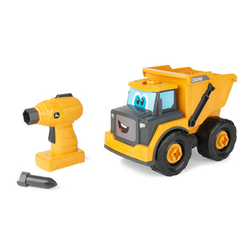 Build-A-Buddy John Deere Dump Truck Toy - Buildable Dump Truck Take Apart Toys with Toy Drill - AA Batteries Included - STEM Building Toys - Yellow