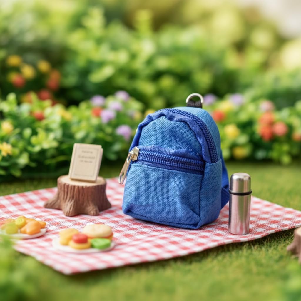 Blue Mini Doll Backpack School Bag Model Dollhouse School Accessory for 1/6 Scale Décor,Simulation Mini School Bag Model, for Doll House Furniture