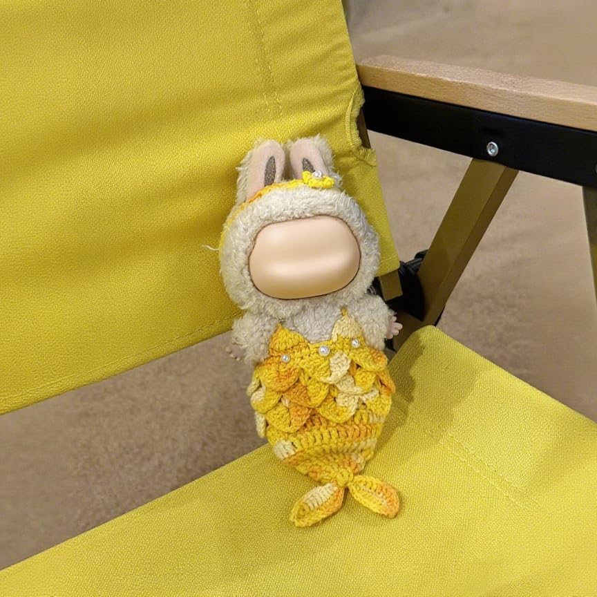 TuffSupplies DollClothes for Labubu - Yellow Mermaid, 2pcs Handcrafted Crochet Outfit with Headband & Dress, Adorable Designer Swimsuit for 17cm