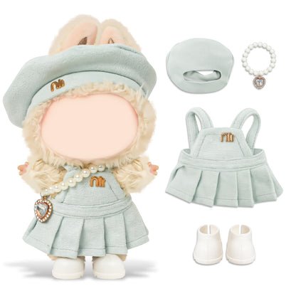 Clothes Compatible with LABUBU Doll - 4PCS Frosted Mint Set, 17cm Doll Clothes Designer Outfit for Campus Classic Theme, Chic Stylish Accessories