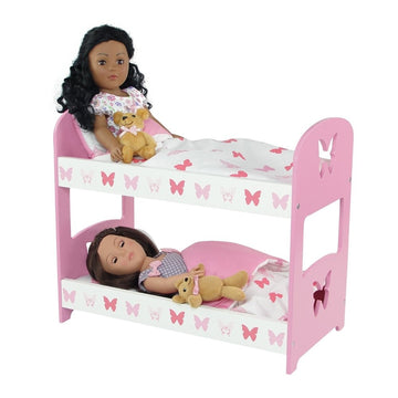 Emily Rose 18” Doll Double Bunk Bed w/Reversible Bedding - Pink Butterfly