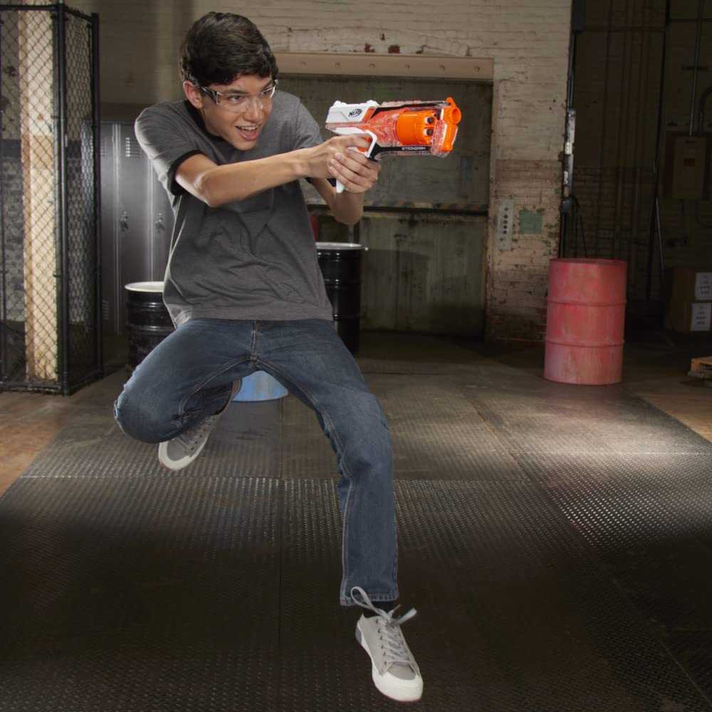 Nerf Elite Strongarm Clear Blaster, Rotating Barrel, Slam Fire, 6 Official Nerf Elite Darts, for Kids, Teens, Adults [Amazon Exclusive] - Amazon