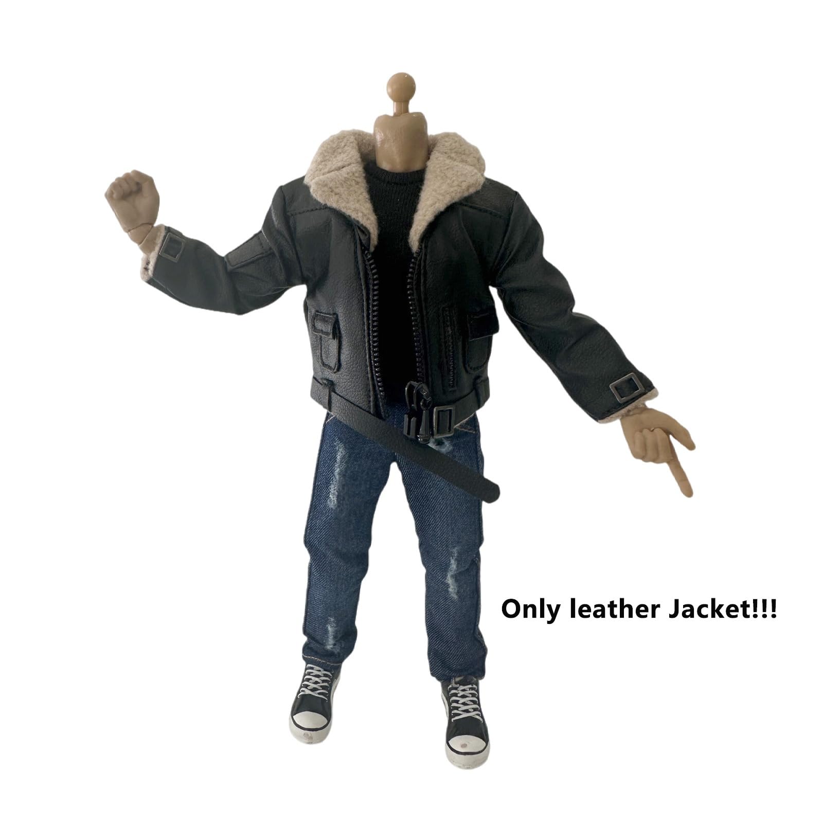 1/12 Action Figure Clothes,Leather Jacket for 6 inch Male Action Figures,6 inch Male Jackets. (Style 3-Fur Collar Black)
