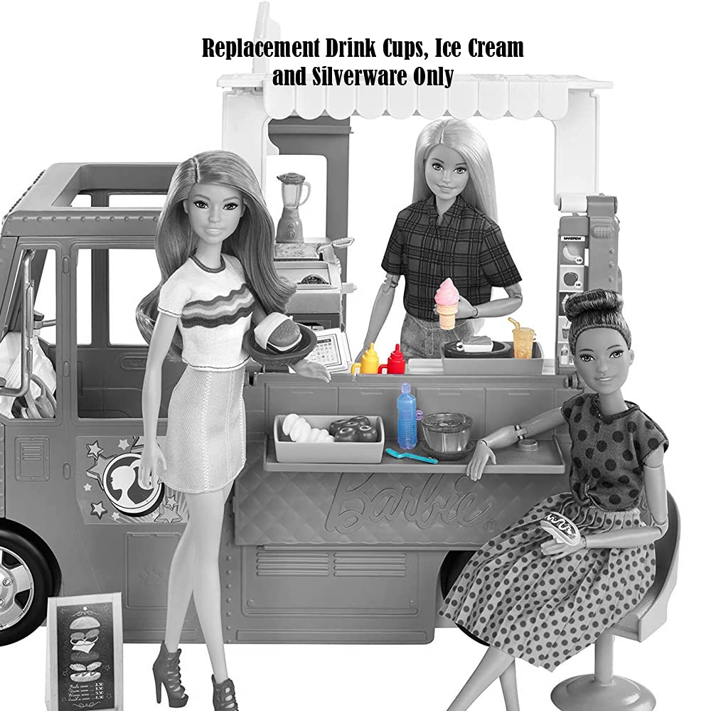 Mattel Replacement Parts for Fresh 'n Fun Food Truck Barbie Doll Playset - GMW07 Replacement Drink Cups, Ice Cream and Silverware