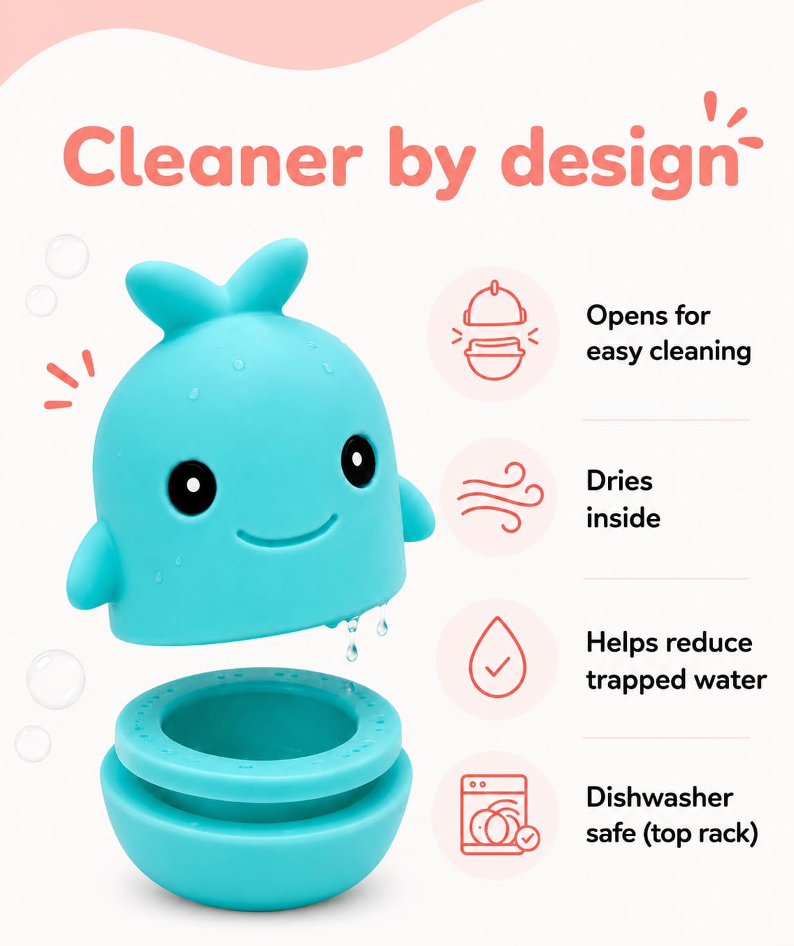 BerrySquishy Silicone Bath Toys, Opens for Cleaning, Baby Bath Toys 9M+, Toddler Bath Toys 1-3, Bathtub Toys, Ocean Friends 6-Piece Set