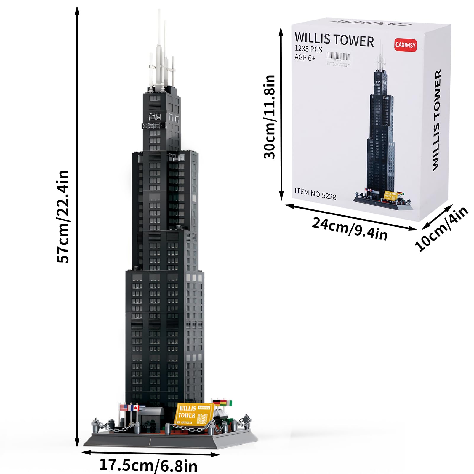 CAXIMSY Willis Tower Chicago Architecture Model Building Blocks Sets The Office Landmarks Skyline Set Toys Collection for Kids Adults 1241Pcs