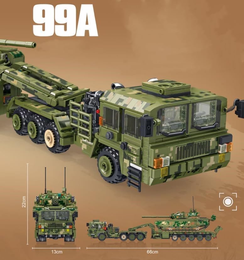 FULHOLPE 99A Tank Transporter Building Blocks Set, MOC Military Tank Model Bricks Construction Toy Compatible with Major Brands - 2784 Pieces