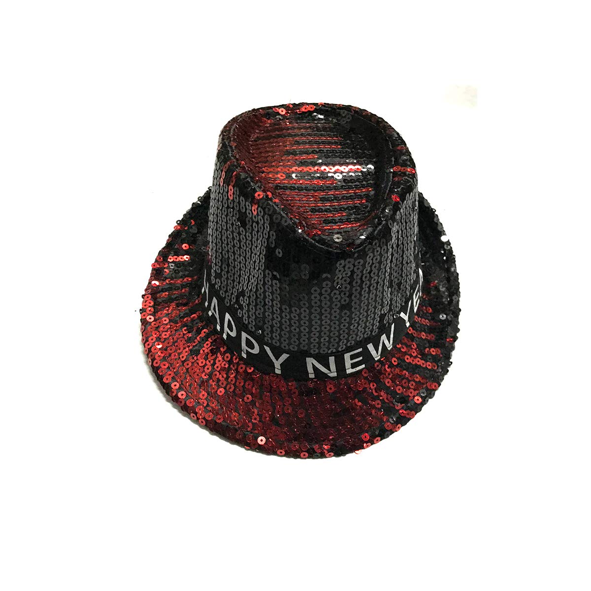 Pack of 12 Happy New Years Eve Theme Party Favor Ribbon Sequins Fedora Hats with LED Colorful Lights