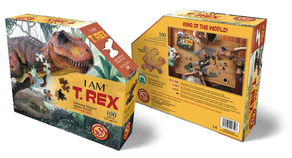 e11even, LLC Madd CAPP Puzzles Jr. - I AM T-Rex - 100 Pieces - Animal Shaped Jigsaw Puzzle (884014)