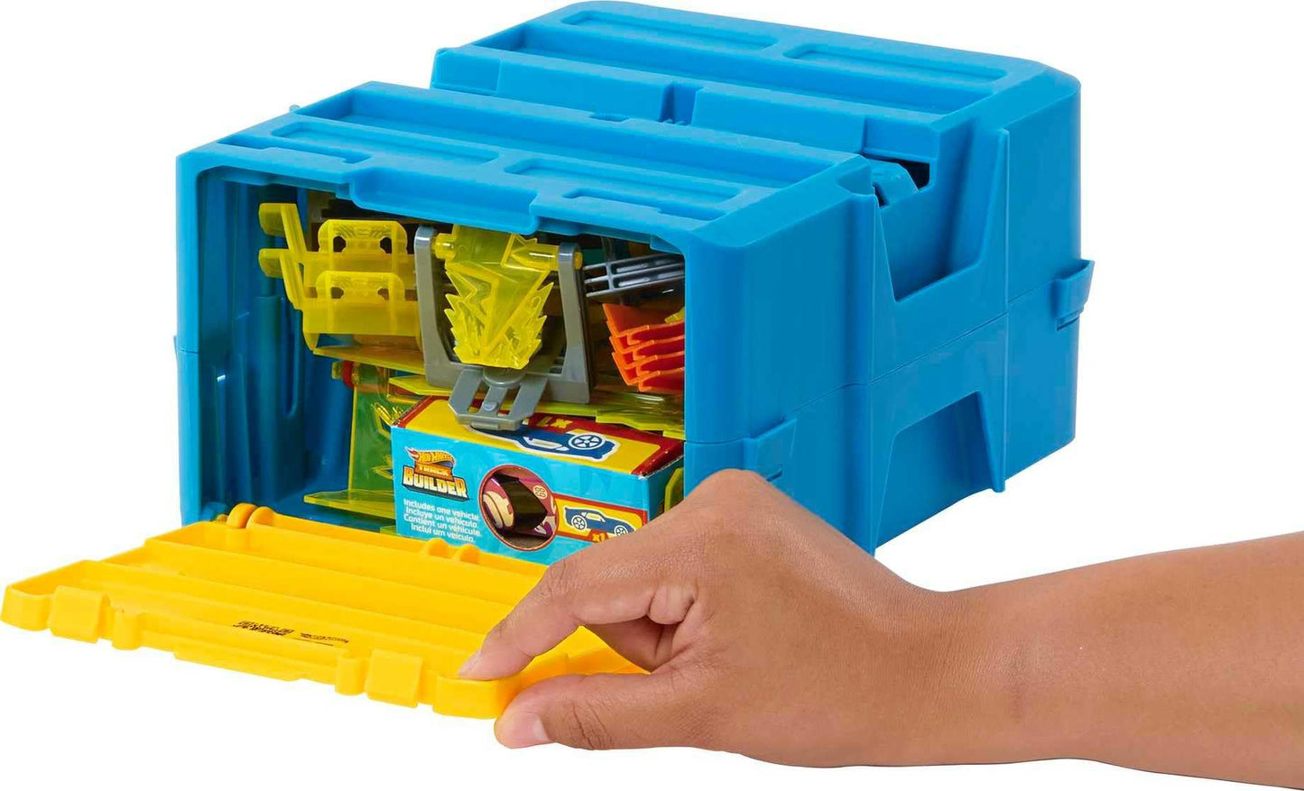 Hot Wheels Toy Car Track Set, Track Builder Playset Lightning Boost Pack & 1:64 Scale Vehicle, 12 Component Parts in Modular Storage Container