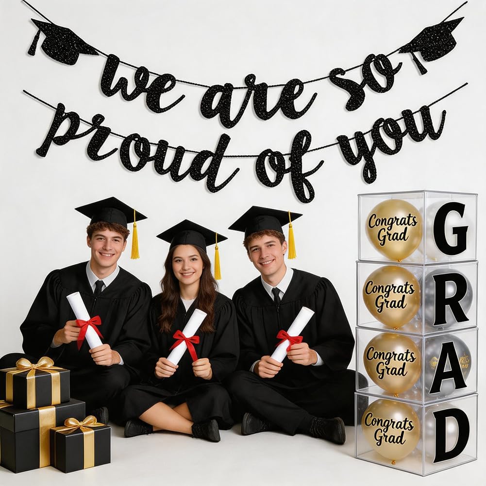 2026 Graduation Banners Party Decorations Black Glitter Grad Banner Garland