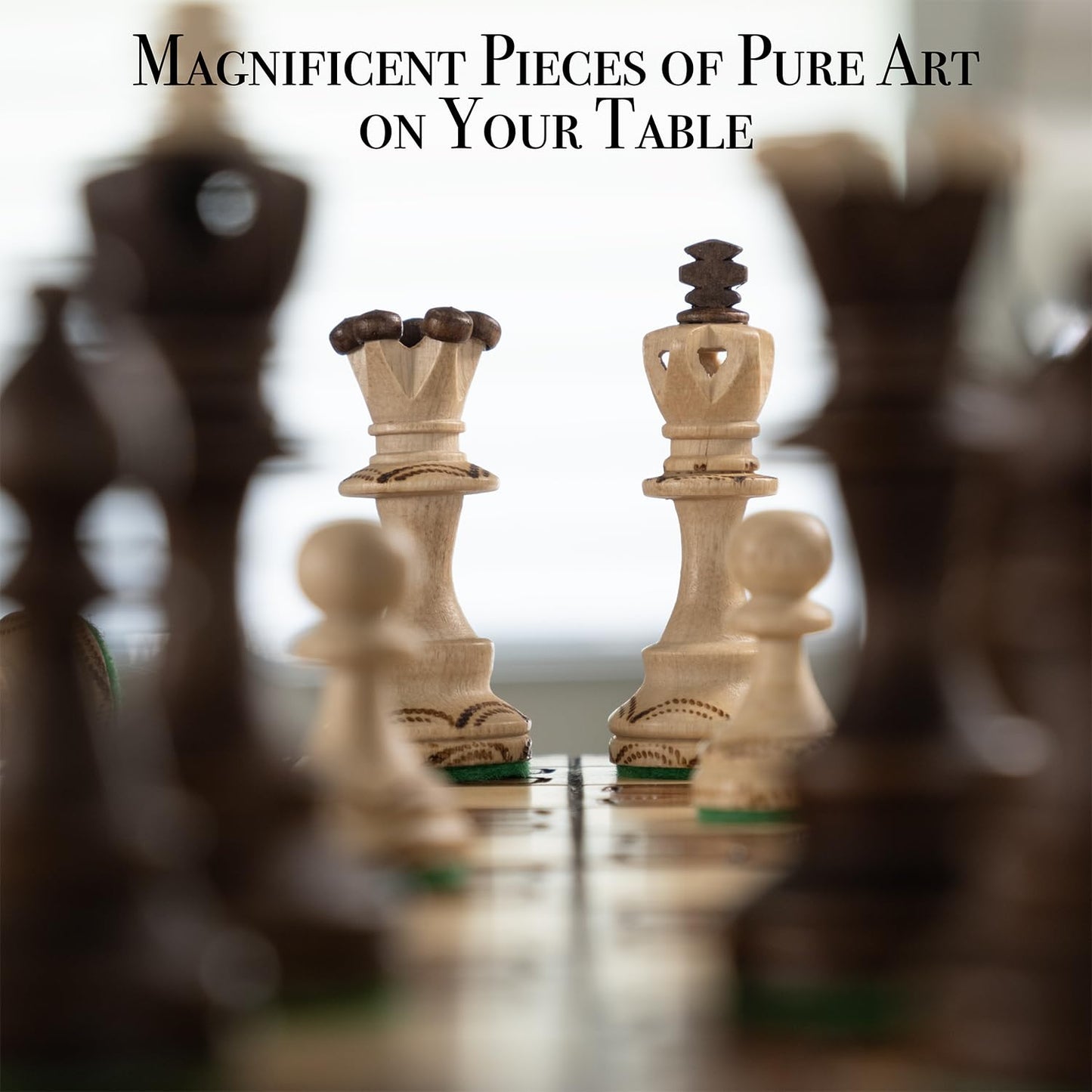 Wegiel Handmade Junior European International Chess Set - 16 Inch Luxury Wooden Chess Set for Adults and Kids, Premium Beech and Birch Wood - Unique