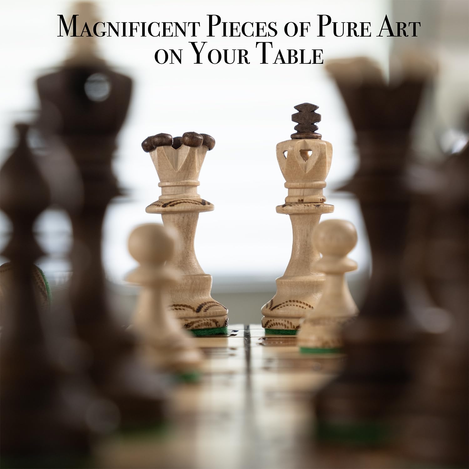 Wegiel Handmade Junior European International Chess Set - 16 Inch Luxury Wooden Chess Set for Adults and Kids, Premium Beech and Birch Wood - Unique