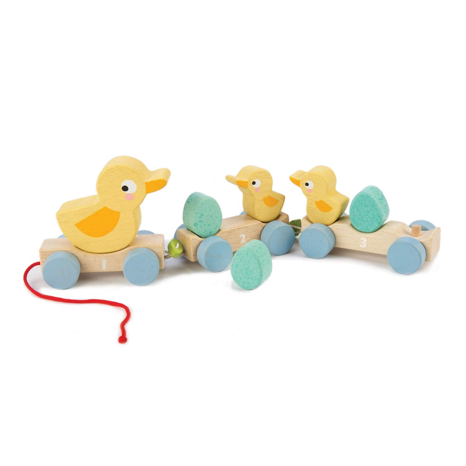 Tender Leaf Toys - Pull Along Ducks - Classic Wooden Pull Along Toy - 9pc Duck Family Set with 1 Mother Duck, 2 Baby Ducks, 3 Eggs and 3 Cars