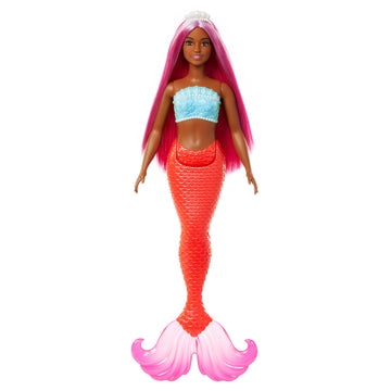 Barbie Mermaid Doll with Magenta Fantasy Hair & Headband Accessory, Curvy Body Type with Shell-Inspired Bodice & Tropical Red Tail