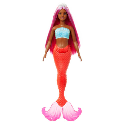 Barbie Mermaid Doll with Magenta Fantasy Hair & Headband Accessory, Curvy Body Type with Shell-Inspired Bodice & Tropical Red Tail