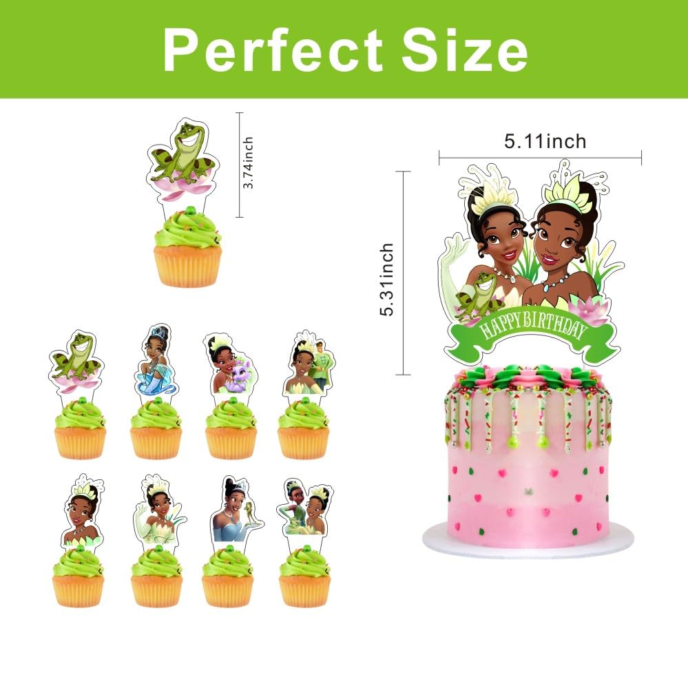 25Pcs Princess Frog Cake Decorations with 24pcs Cupcake Toppers 1pcs Cake Topper for Tiana Birthday Party Supplies
