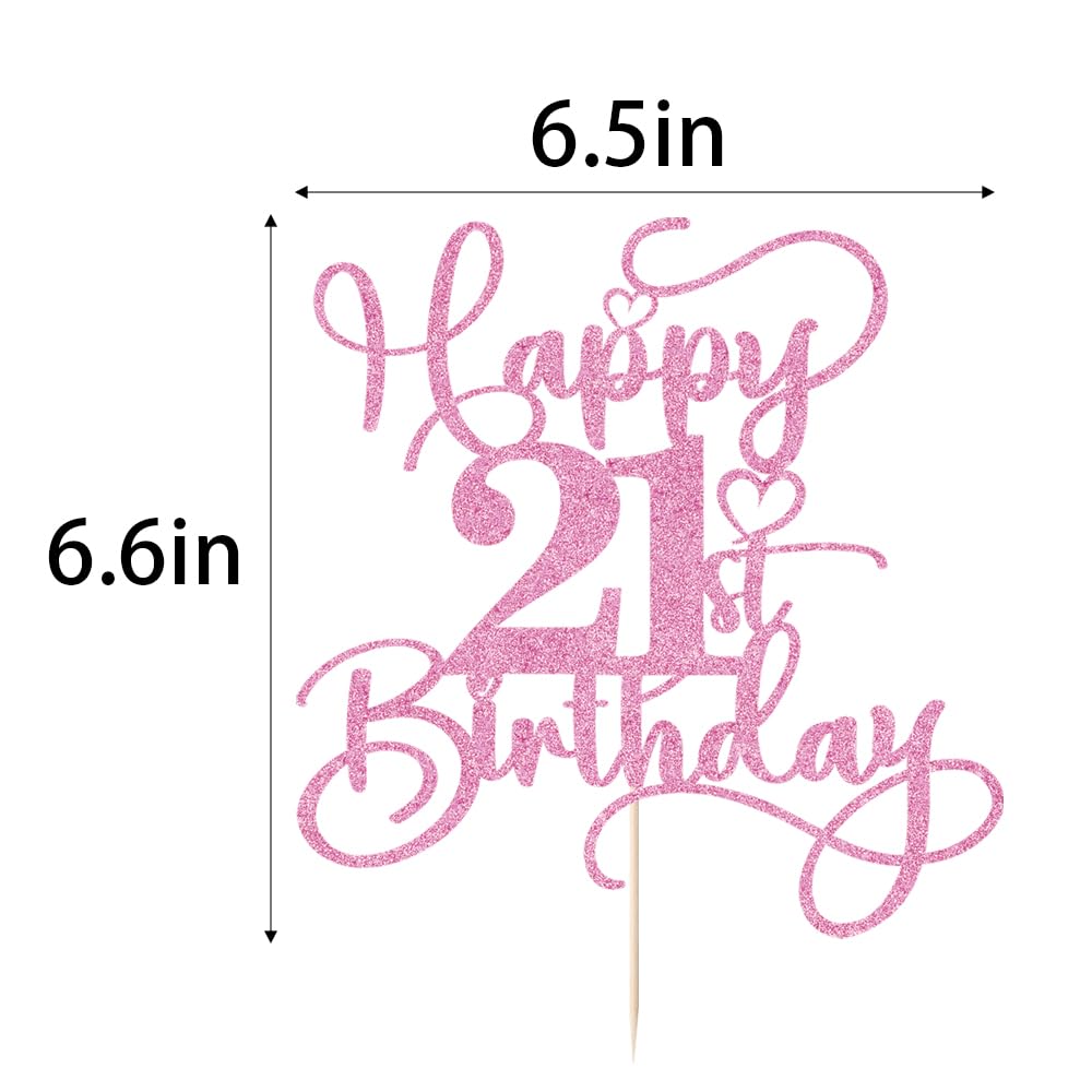 Bejotaa Pink Glitter Happy 21st Birthday Cake Topper 1pcs
