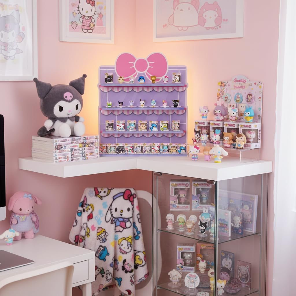 AUFGELD Display Shelf Compatible with Funko Bitty Kitty Series, Kitty Bow Design Organizer for Bitty Pop, Wallmountable Cute Bow Shape, Displays 31