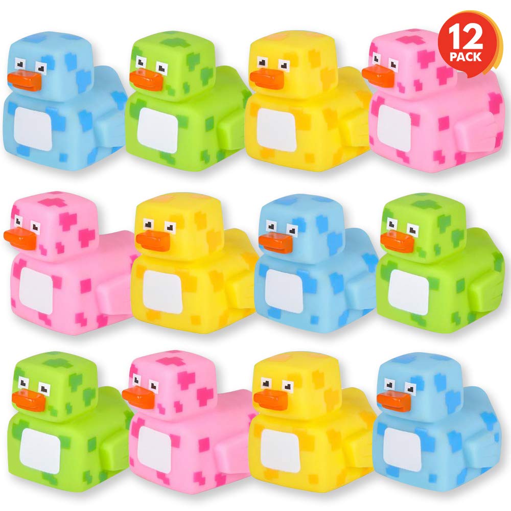 ArtCreativity 2.25 Inch Pixelated Rubber Duckies for Bath, Pack of 12 - Colorful Rubber Ducks in Bulk, Fun Bath Tub & Pool Toys, Cute Party Favors