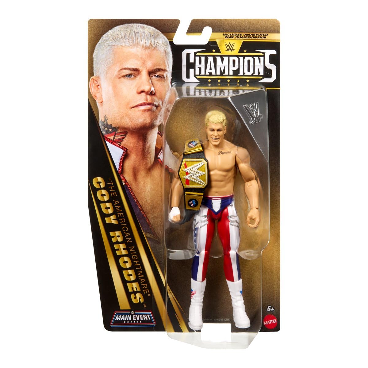 WWE Cody Rhodes Main Event Series Champions 2026 Action Figure with Championship Title, 6-inches