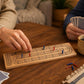 Natural Wooden 2 Track Cribbage Board with 6 Plastic Pegs, Classic Cribbage Game Board with Black Printed Tracks, Backside Peg Storage, 13.75 x 3.5 x