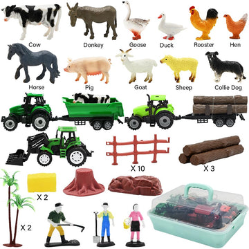 Farm Animals Figures Playset, 40 Pcs Farm Toy Tractor with Plastic Farm Animals Figurines, Farmer and Fence Farm Playset, Farm Figures Farmer Truck