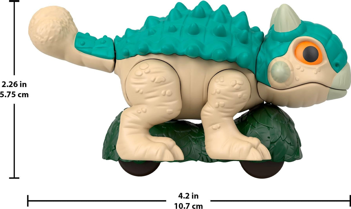 Fisher-Price Imaginext Jurassic World Dinosaur, Ankylosaurus Push-Toy with Rolling Wheels & Wiggling Motion, 5.5 Inches Tall