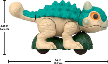 Fisher-Price Imaginext Jurassic World Dinosaur, Ankylosaurus Push-Toy with Rolling Wheels & Wiggling Motion, 5.5 Inches Tall