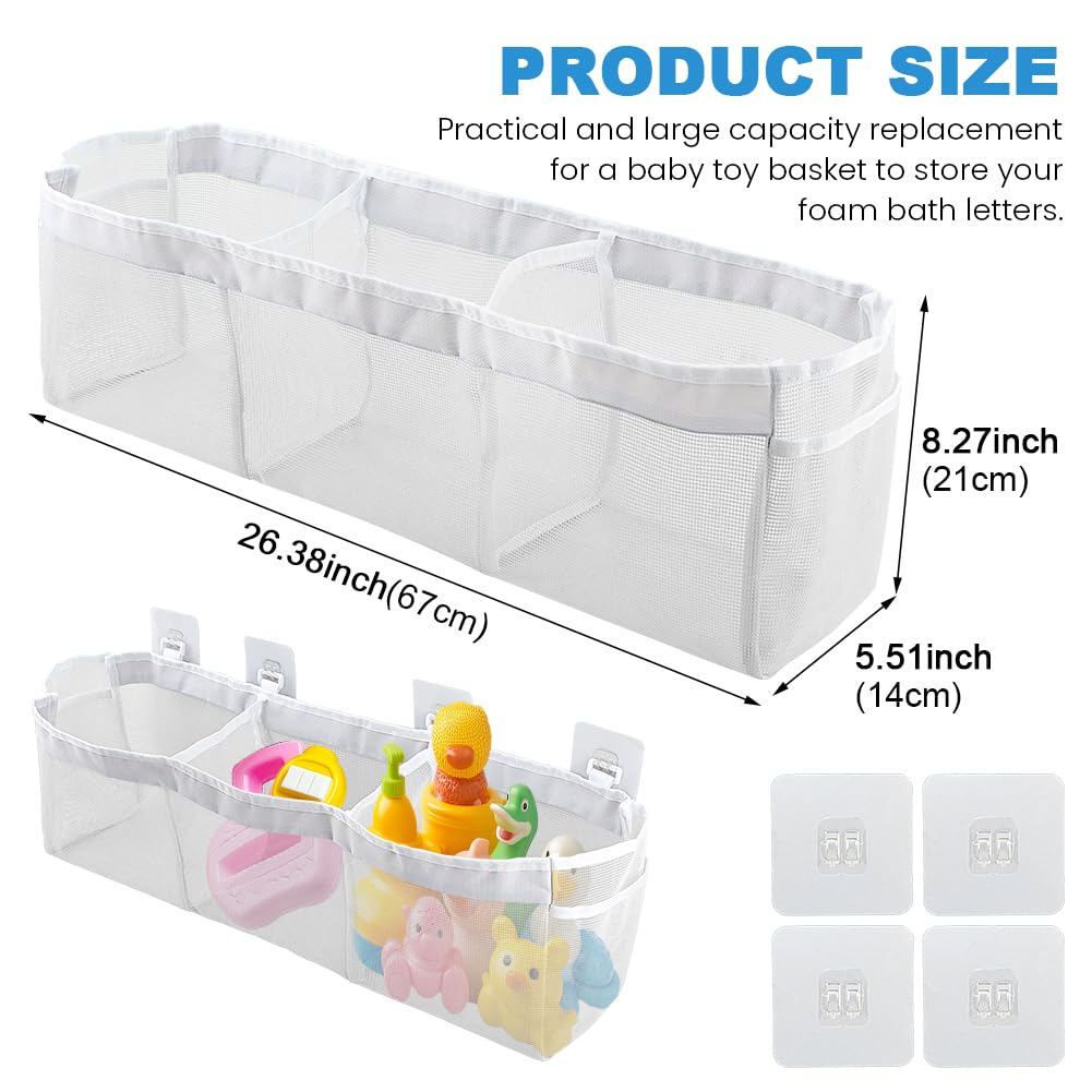 JIANWEI Bath Toy Organizer, 3 Compartment Bathtub Toy Storage Bag, Quick Access Bath Toy Holder with 4 Hooks, Mesh Shower Caddy Practical Supplies