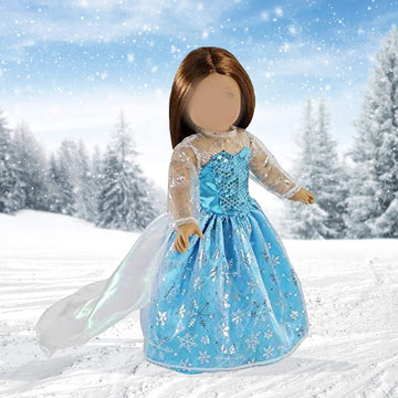 Elsa Frozen Inspired Dress- 18" Doll Clothes & Accessories Compatible w American Girl Dolls- Includes Blue Snowflake Queen Premium Quality Handmade
