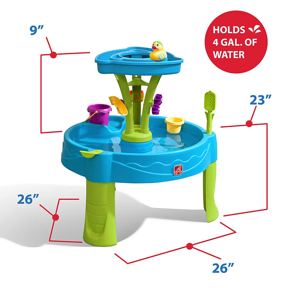 Step2 Summer Showers Splash Tower Water Table for Kids, Outdoor Kids Water Sensory Table, Ages 1.5+ Years Old, 8 Piece Water Toy Accessories, Blue