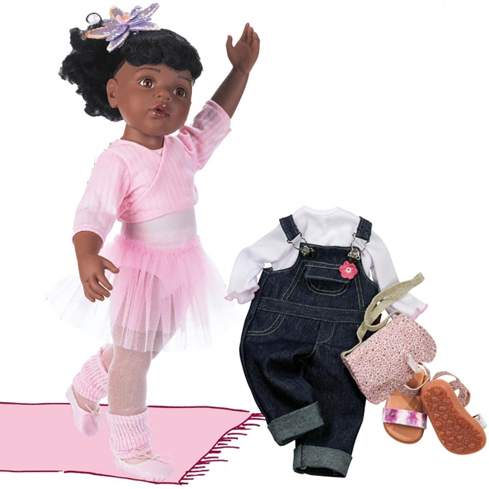 Gotz Hannah at The Ballet - 19.5" African American Poseable Doll with Extra Outfit (Denim Overalls, Shirt & Sandals) and Long Black Hair to Wash &