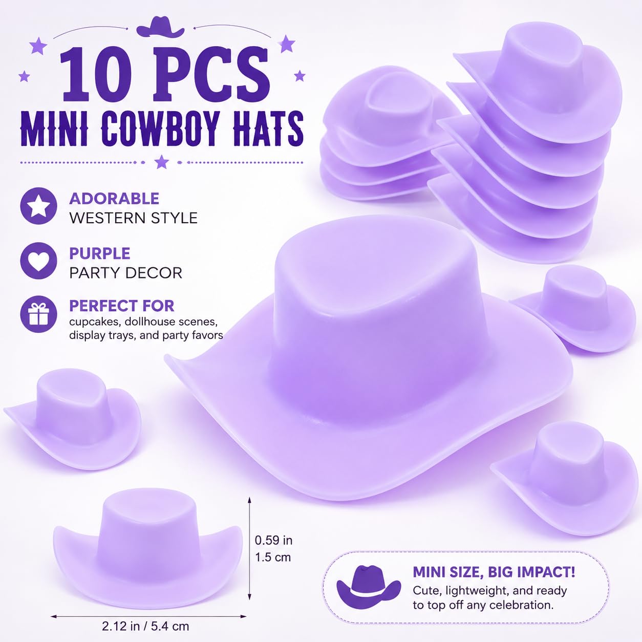 10-Piece Mini Cowboy Hat Party Decorations, Mini Western Doll Hats, Adorable Cupcake Decorations, Style for Dollhouse Cowboy Party Decorations?Purple?