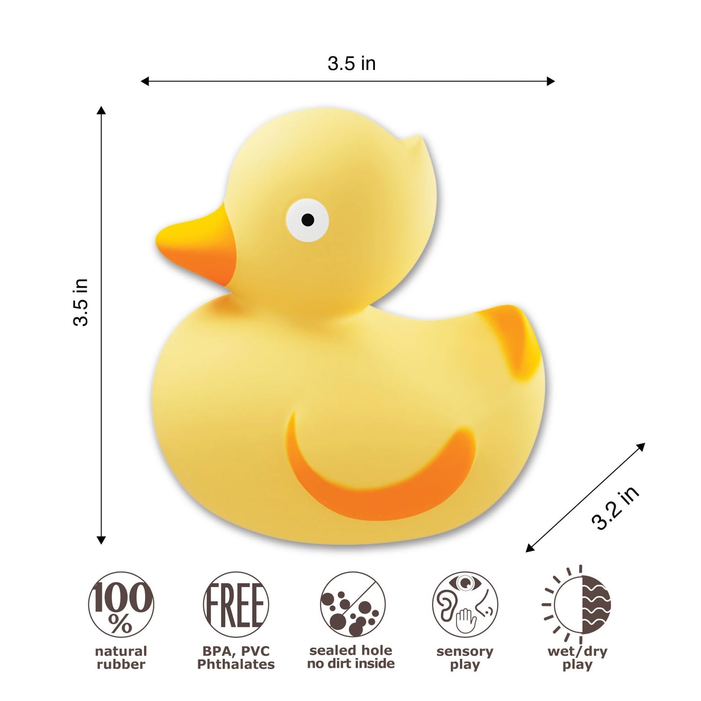 CaaOcho Pure Natural Rubber Bath Toy - Rubber Ducky Lily the Duck Baby Toy - Hole Free Bath Toys, BPA Free Bath Toys for Infants, Without Holes Sealed