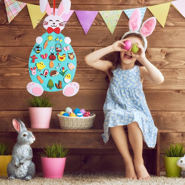 Hying Easter DIY Felt Rabbit Set - Bunny Craft Kits With Detachable Ornament, Happy Easter Chick Eggs for Wall Hanging, Home Party Decoration Supplies