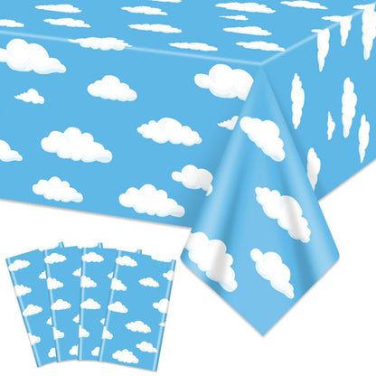 QUERICKY 4 Pack Story Tablecloths, 54x108'' Plastic Disposable Table Cover, Story Themed Decorations for Kids Birthday Party Supplies